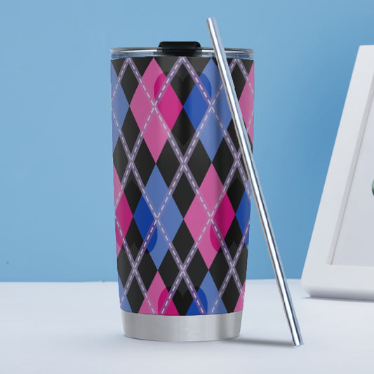 Omniromantic Solid Argyle Hot/Cold Tumbler with Steel Straw (20oz )