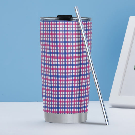 Bisexual Gingham Plaid Hot/Cold Tumbler with Steel Straw (20oz )