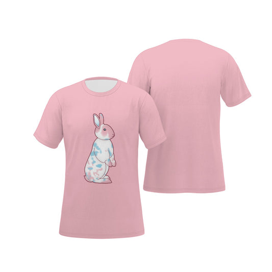 Transgender Nosy Neighbour Bunny with Pink Background Relaxed Fit O-Neck T-Shirt