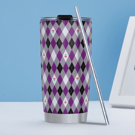 Asexual Panromantic Argyle Hot/Cold Tumbler with Steel Straw (20oz )