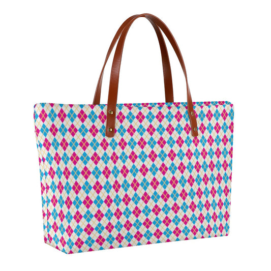 Pansexual/White Solid Argyle Zippered Neoprene Tote Bag