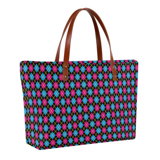 Pansexual/Black Solid Argyle Zippered Neoprene Tote Bag