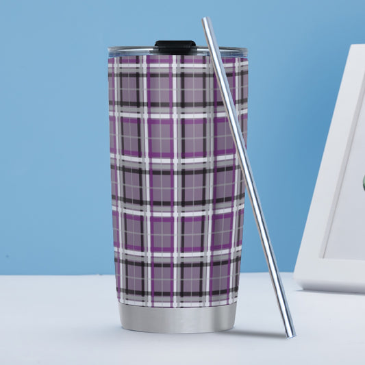 Asexual/Mauve Tartan Plaid Hot/Cold Tumbler with Steel Straw (20oz )