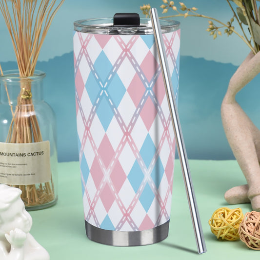 Transgender Argyle with Gradient Lines Hot/Cold Tumbler with Steel Straw (20oz )