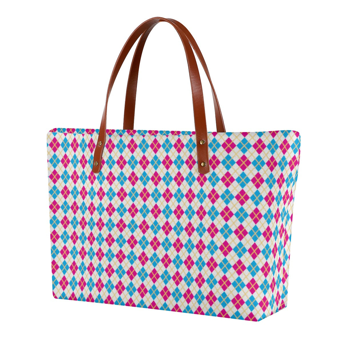 Pansexual/White Solid Argyle Zippered Neoprene Tote Bag