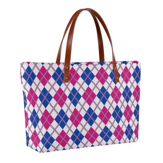Bisexual/White Solid Argyle Zippered Neoprene Tote Bag