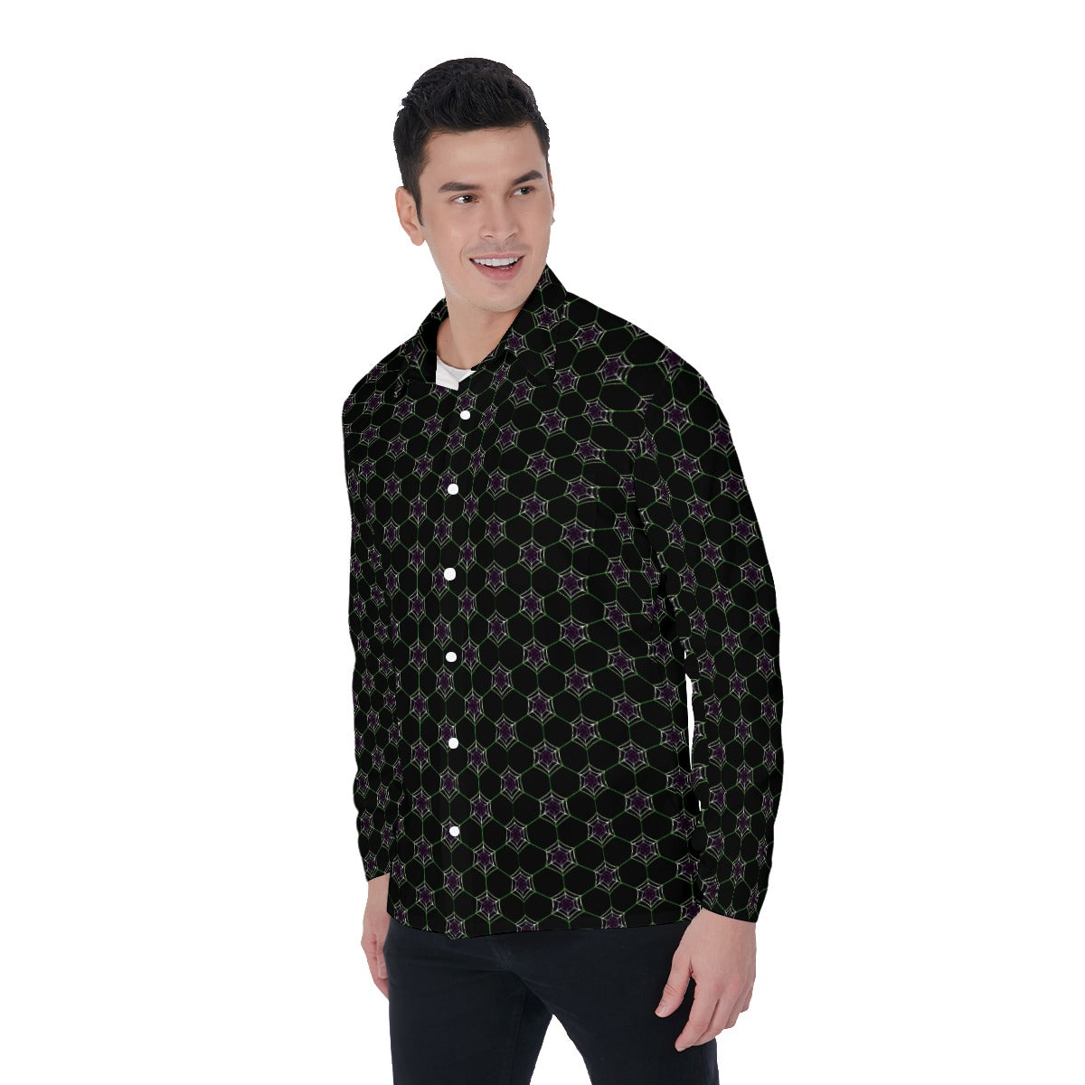 Geometric Spiderweb Pattern 4-Way Stretch Long Sleeve Shirt with Collar | Relaxed Fit | Choose Your Colourway