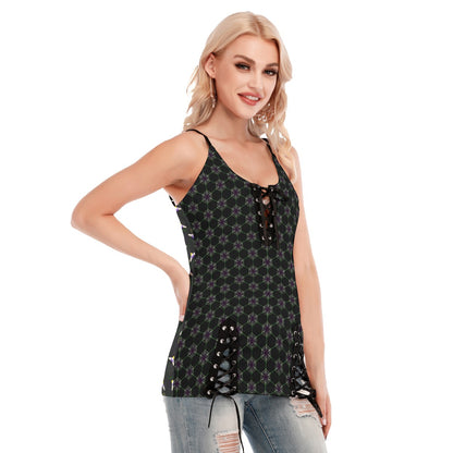 Geometric Spiderweb V-neck Eyelet Lace-up Cami Top | Choose Your Colourway