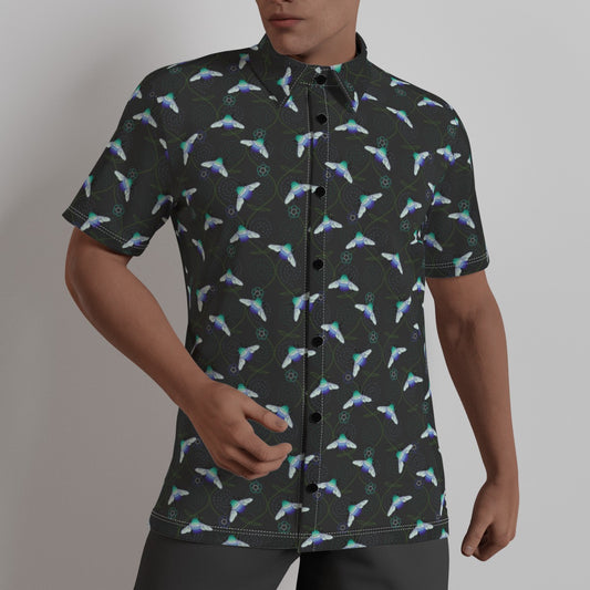 Bumblebee and Vine Trellis Pattern 4-Way Stretch Shirt with Collar | Relaxed Fit | Choose Your Colourway
