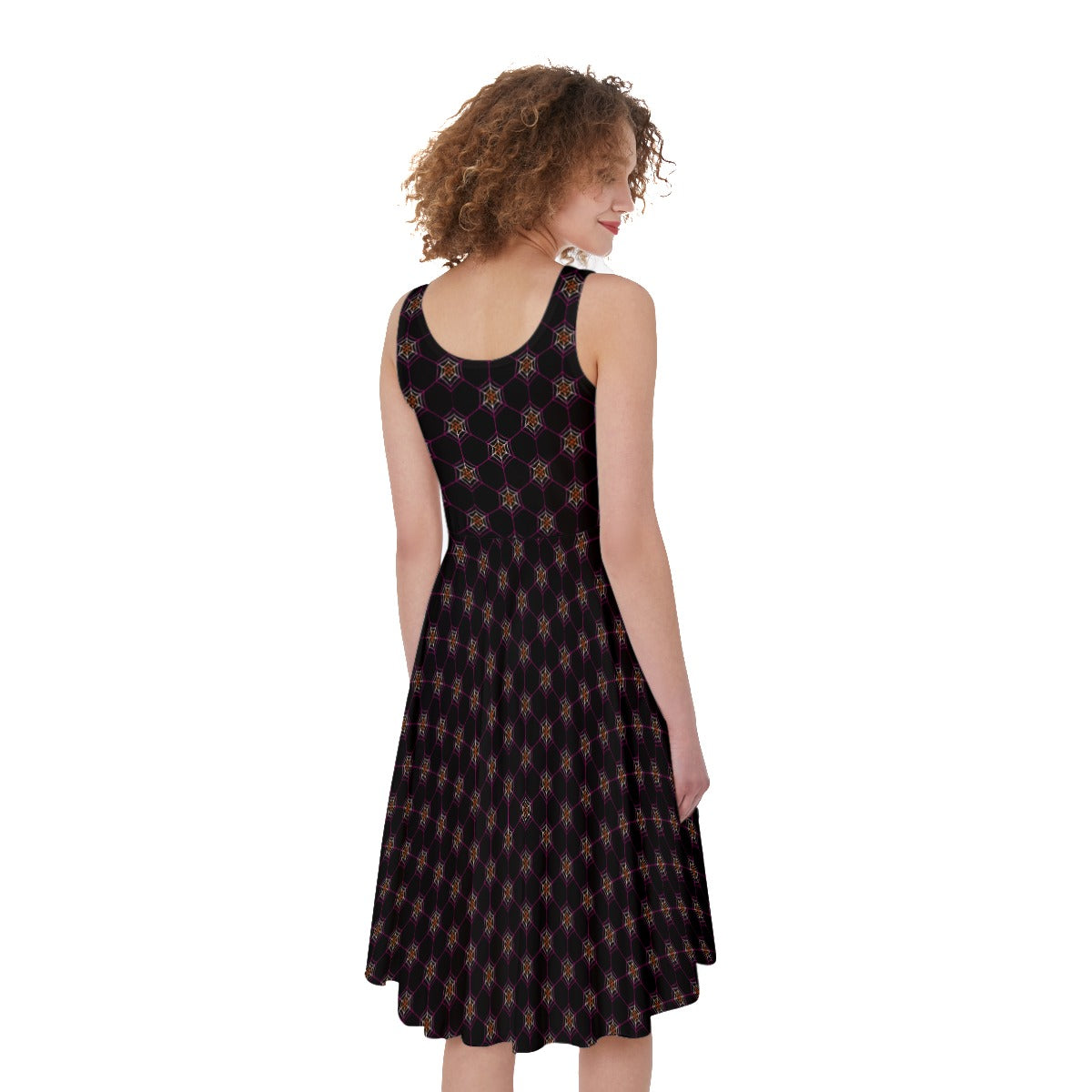 Geometric Spiderweb Pattern Sleeveless A-Line Dress | Choose Your Colourway