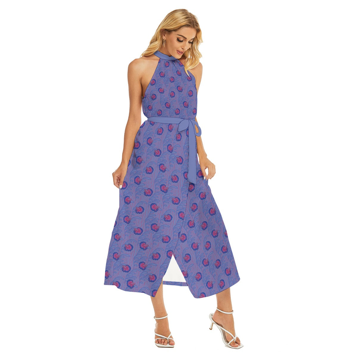 Betta and Seaweed Pattern Wrap Hem Belted Halter Dress | Choose Your Colourway