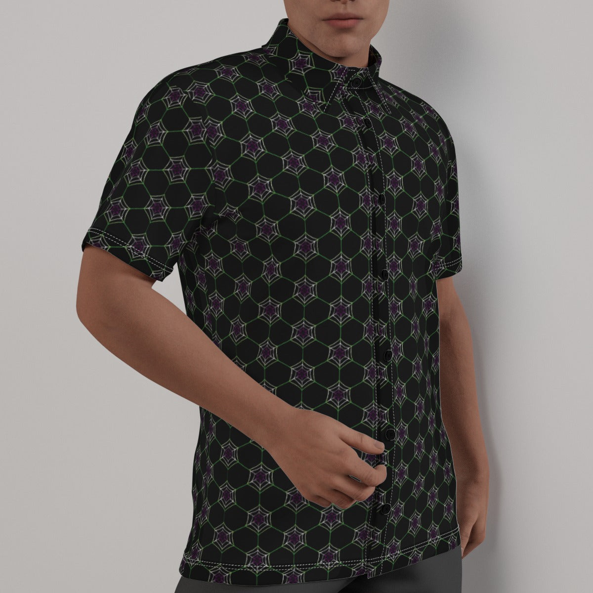 Geometric Spiderweb Pattern 4-Way Stretch Short Sleeve Shirt with Collar | Relaxed Fit | Choose Your Colourway