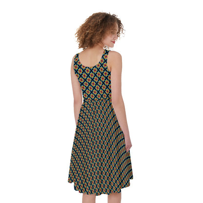 Heart Flowers Pattern Sleeveless A-Line Dress | Choose Your Colourway