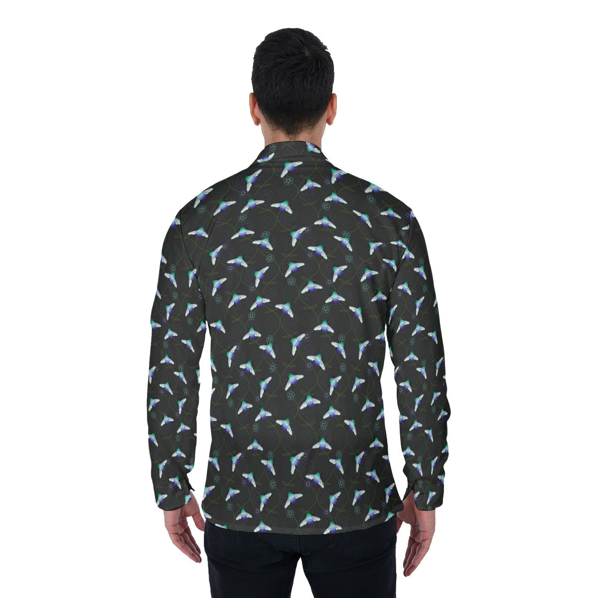 Bumblebee and Vine Pattern 4-Way Stretch Long Sleeve Shirt with Collar | Relaxed Fit | Choose Your Colourway