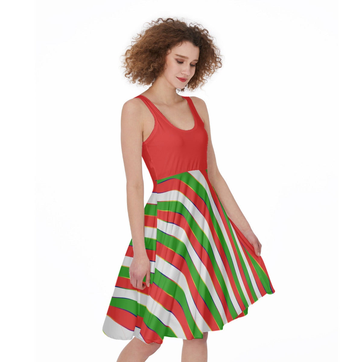 Holiday Patterned Sleeveless A-Line Dress with Solid Top | Choose Your Pattern and Accent