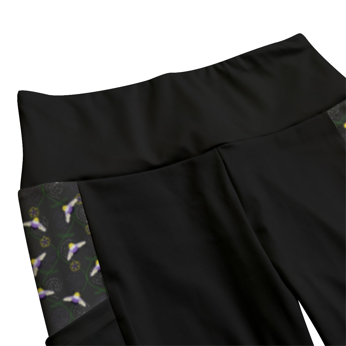 High Waist Leggings with Bumblebee and Vine Trellis Pattern Accent and Side Pockets | Choose Your Colourway