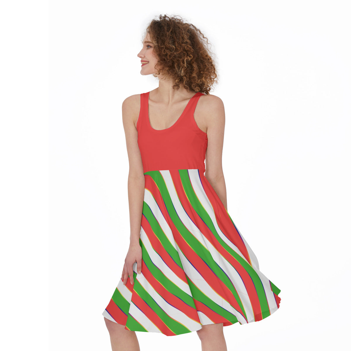 Holiday Patterned Sleeveless A-Line Dress with Solid Top | Choose Your Pattern and Accent
