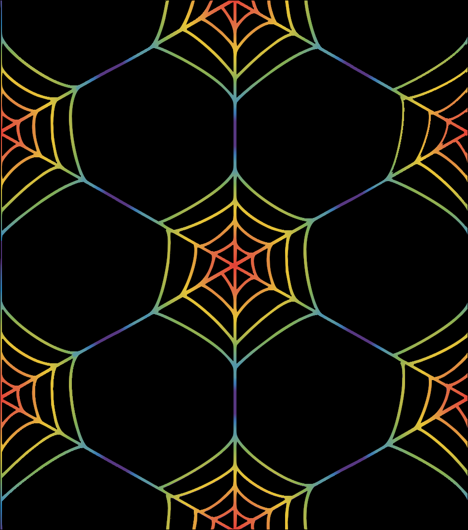 Sample swatch geometric spiderwebs with pride gradients.