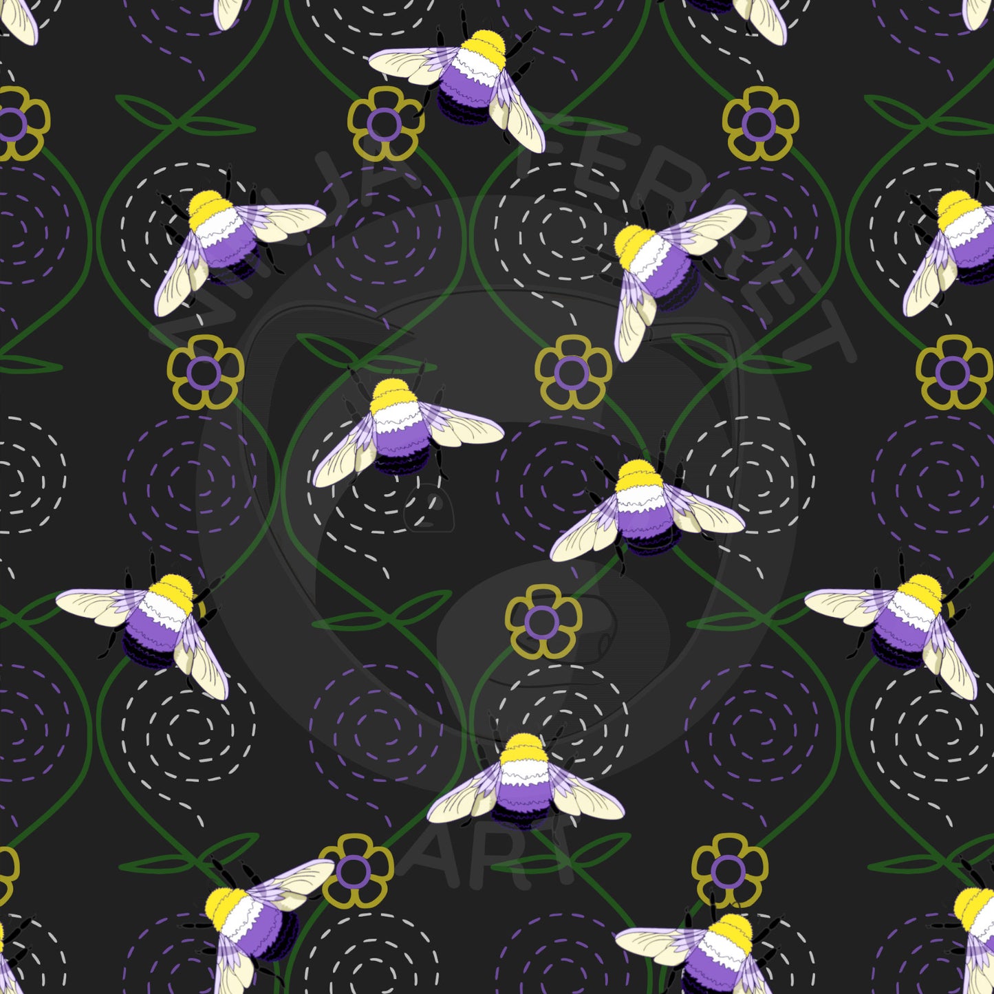Sample swatch bumblebee and vine trellis pattern.