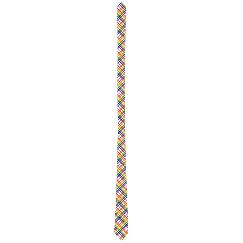 Rainbow/White Tartan Plaid Neck Tie