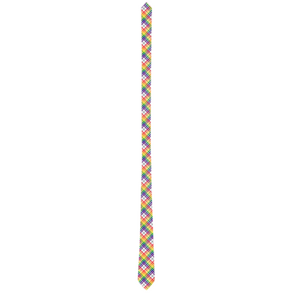 Rainbow/White Tartan Plaid Neck Tie
