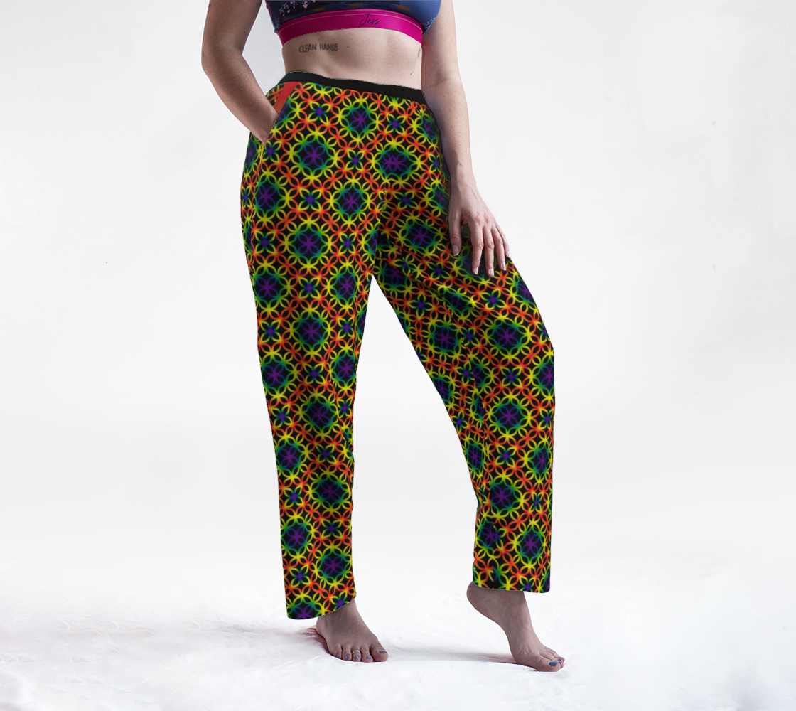 Circular Trellis Pattern Lounge Pants - Rainbow and Black