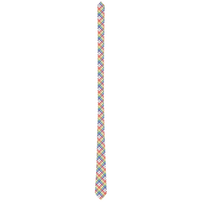 Muted Rainbow/White Tartan Plaid Neck Tie