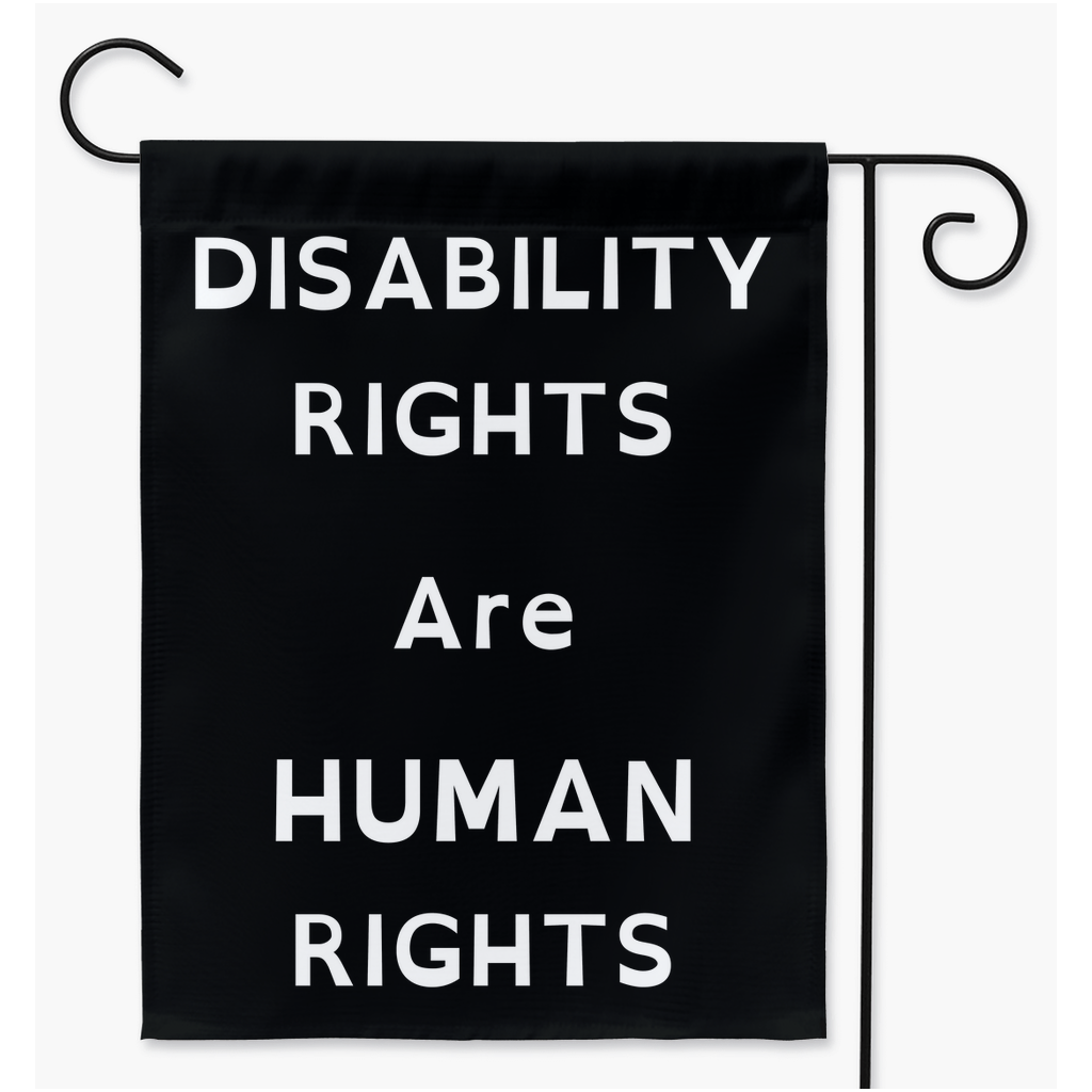 Derechos de las personas con discapacidad - Banderas de jardín y patio con texto blanco | Una o dos caras | 2 tamaños