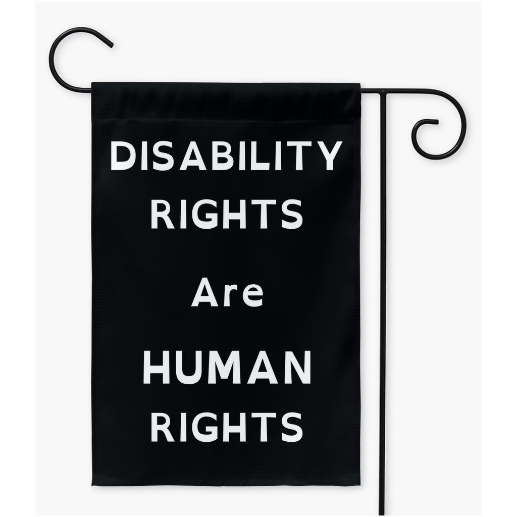 Derechos de las personas con discapacidad - Banderas de jardín y patio con texto blanco | Una o dos caras | 2 tamaños