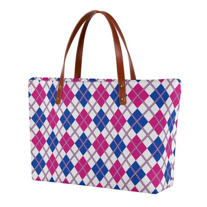 Bisexual/White Solid Argyle Zippered Neoprene Tote Bag