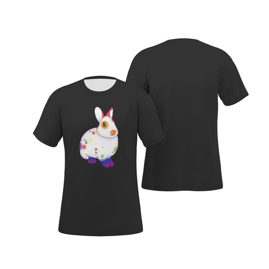 Rainbow Spotted Bunny with Black Background Relaxed Fit O-Neck T-Shirt