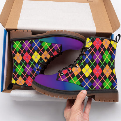 Rainbow Argyle/Gradient Narrow Fit/Womens Vegan Leather Martin Boots