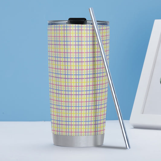 Bigender - V2/Yellow Plaid Hot/Cold Tumbler with Steel Straw (20oz )