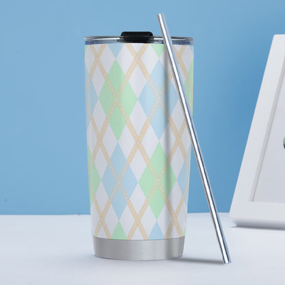 Unlabeled Orientation Solid Argyle Hot/Cold Tumbler with Steel Straw (20oz )