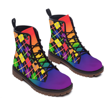 Rainbow Argyle/Gradient Narrow Fit/Womens Vegan Leather Martin Boots