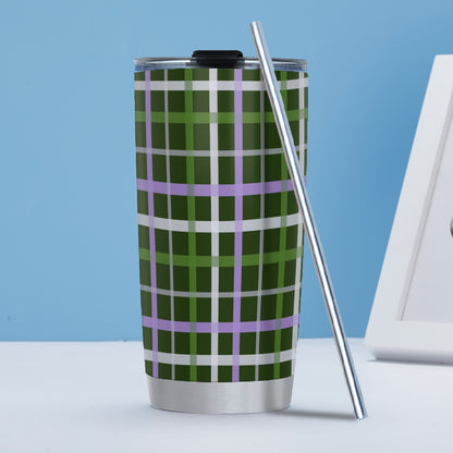 Genderqueer/Forest Tartan Plaid Hot/Cold Tumbler with Steel Straw (20oz )