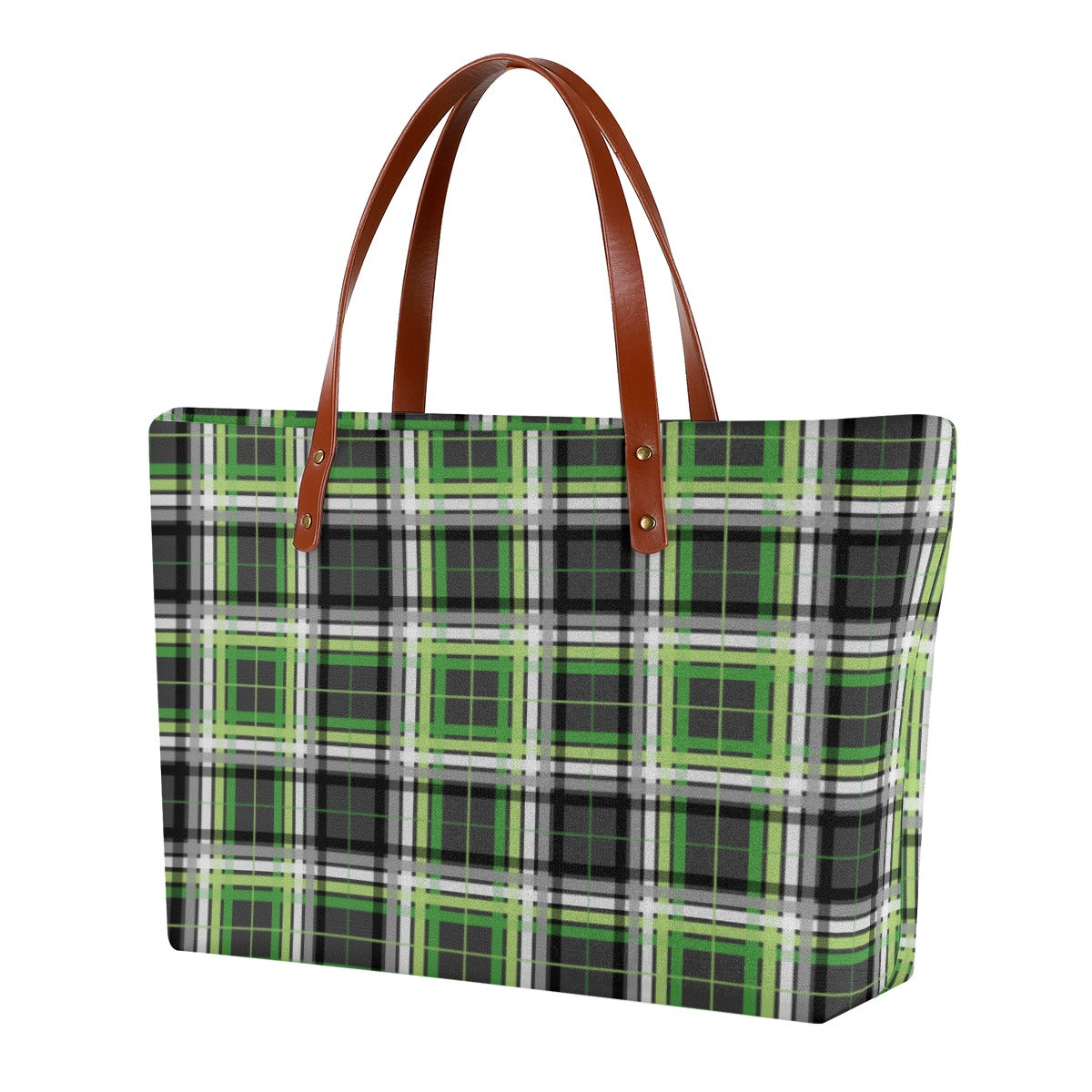 Aromantic/Charcoal Tartan Plaid Zippered Neoprene Tote Bag