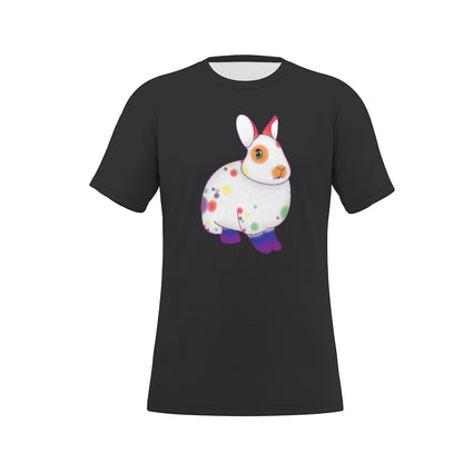 Rainbow Spotted Bunny with Black Background Relaxed Fit O-Neck T-Shirt