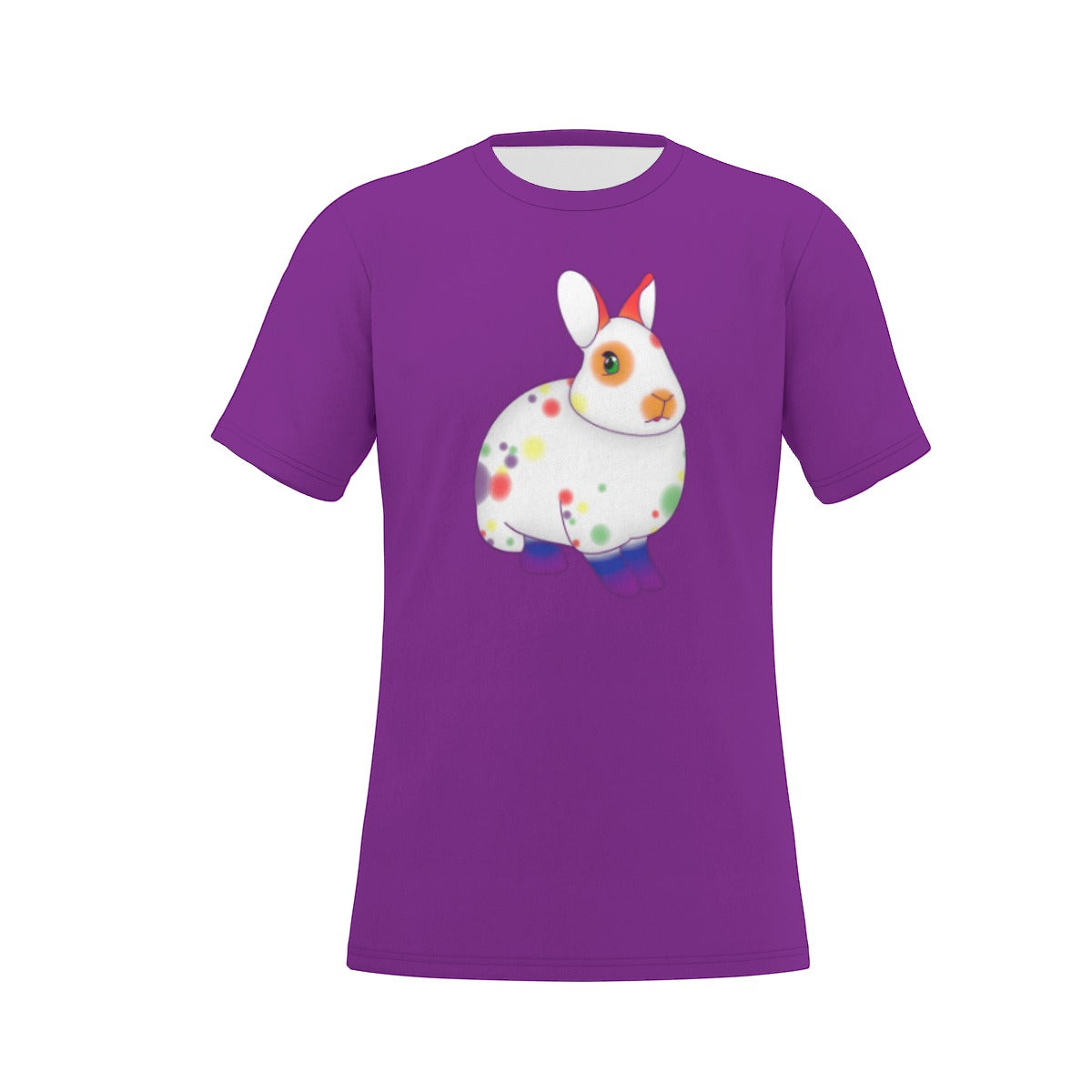 Rainbow Spotted Bunny with Purple Background Relaxed Fit O-Neck T-Shirt