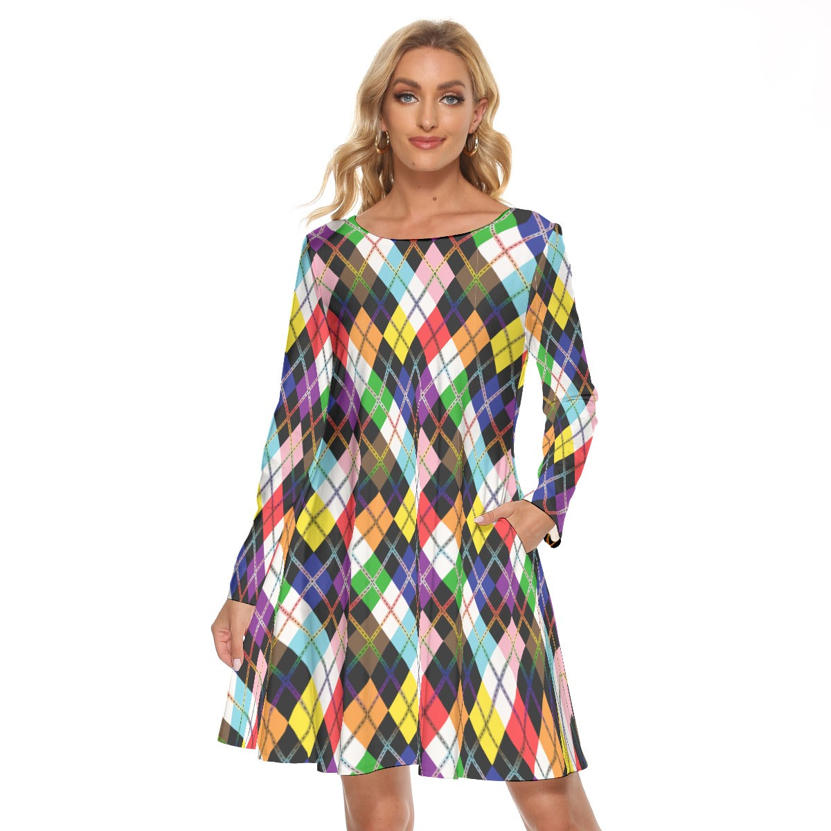 Pride Plaid Crew Neck Dress with Long Sleeves | Choose Your Colourway | Sizes S - 3XL