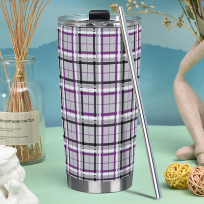 Asexual/Fog Tartan Plaid Hot/Cold Tumbler with Steel Straw (20oz )