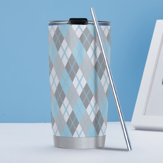 Demiboy Solid Argyle Hot/Cold Tumbler with Steel Straw (20oz )