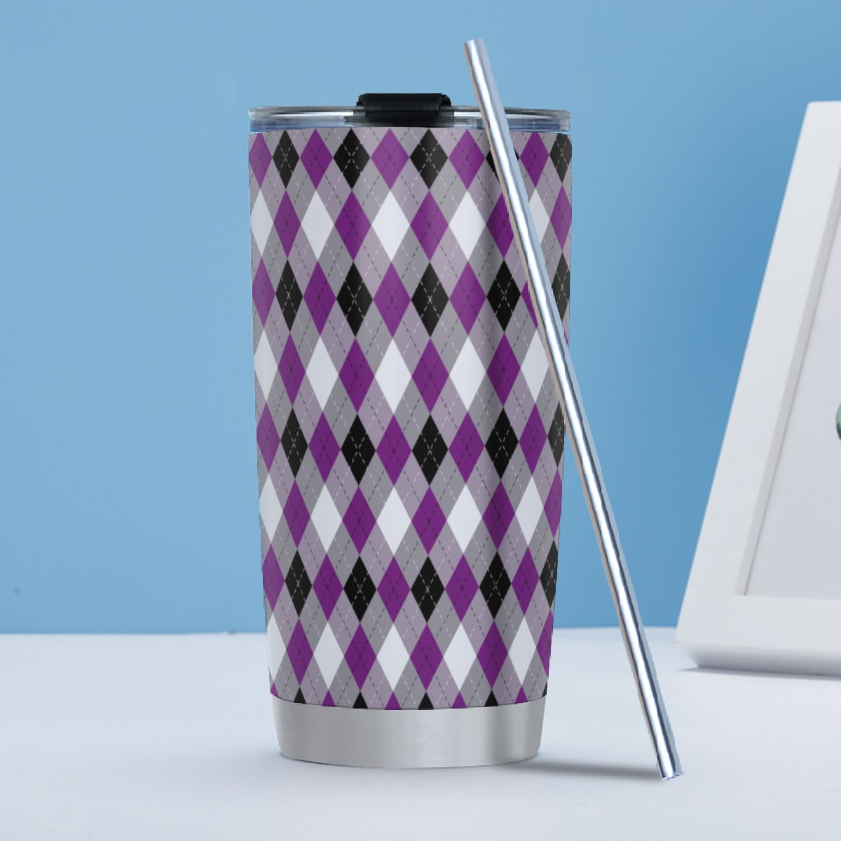 Asexual Solid Argyle Hot/Cold Tumbler with Steel Straw (20oz )