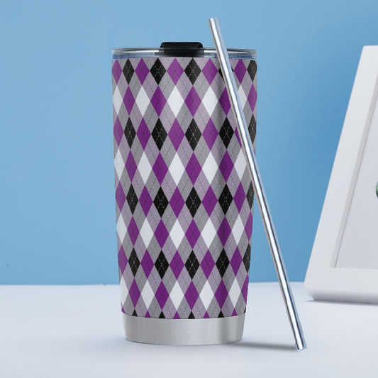 Asexual Solid Argyle Hot/Cold Tumbler with Steel Straw (20oz )