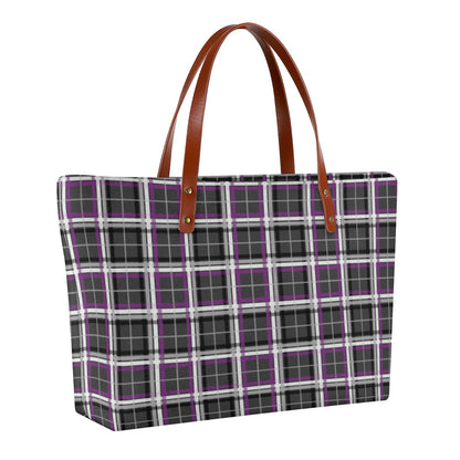 Asexual/Charcoal Tartan Plaid Zippered Neoprene Tote Bag