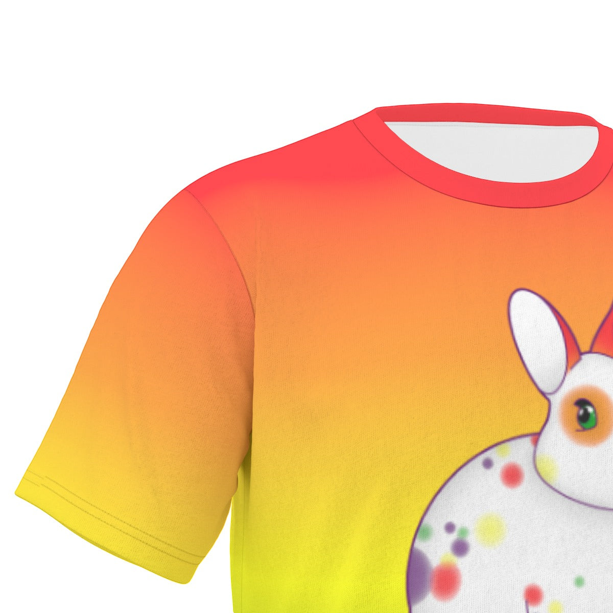 Rainbow Spotted Bunny with Gradient Background Relaxed Fit O-Neck T-Shirt