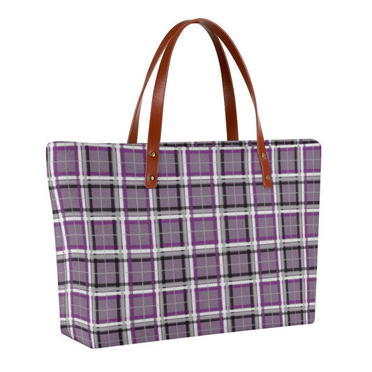 Asexual/Wisteria Tartan Plaid Zippered Neoprene Tote Bag