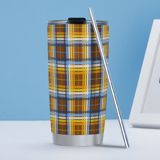 Aroace - V1/Spice Tartan Plaid Hot/Cold Tumbler with Steel Straw (20oz )