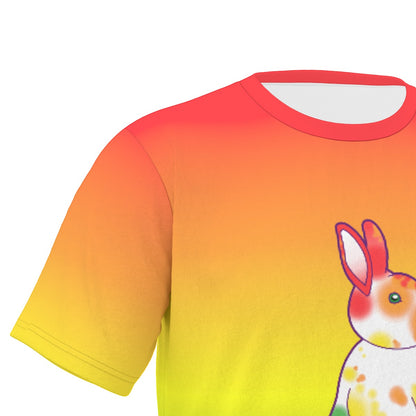 Rainbow Nosy Neighbour Bunny with Gradient Background Relaxed Fit O-Neck T-Shirt