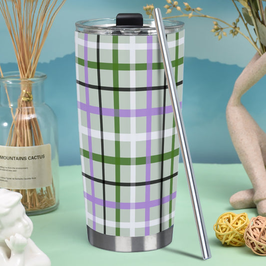 Genderqueer/Sage Tartan Plaid Hot/Cold Tumbler with Steel Straw (20oz )